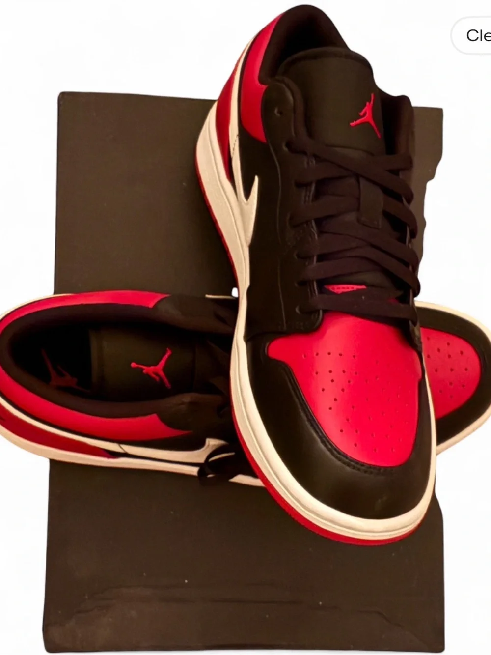 Jordan Low-Top Sneakers in Black, Red & White